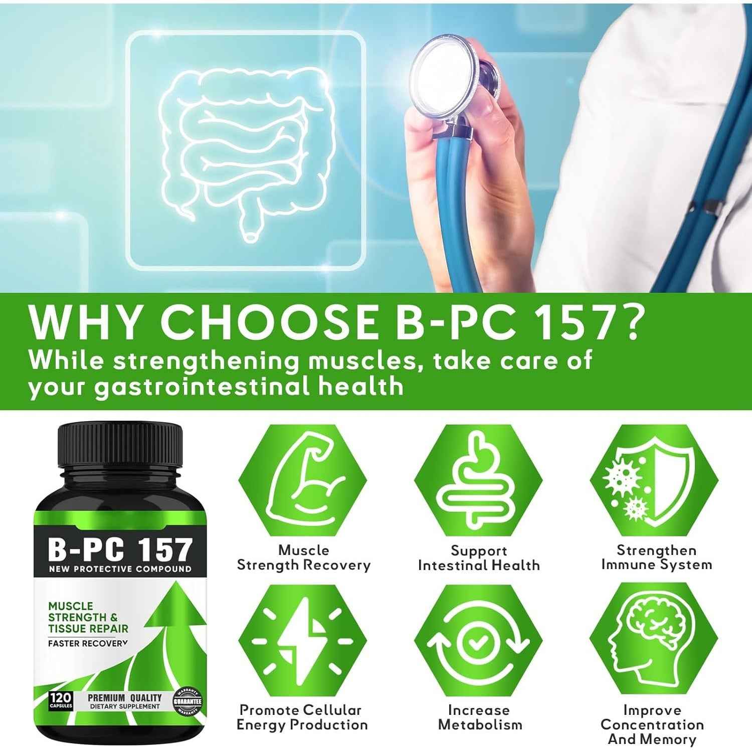B-PC 157 Peptide Capsules, New Protective Compound B-pc-157 1000mg,Non-GMO, Gluten-Free-120capsules