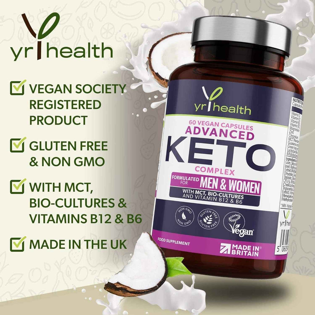 Keto Diet Pills - Max Strength Weight Loss Complex for Men & Women - MCT Oil, Green Tea, Bio-Cultures, Vitamins & Minerals, Carbohydrates & Fatty Acids Metabolism – 60 Vegan - Made in The UK