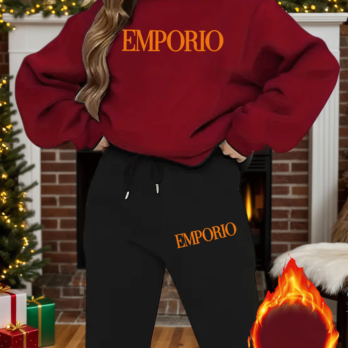 2pcs Women's Y2K Emporio-Inspired Matching Sweatsuit Set - Oversized Beige & Black Letter Print Tracksuit, Round Neck Long Sleeve Tracksuit (Jumpsuit) - Machine Washable Polyester/Elastane Blend for Casual & Formal Wear - IRON GODDESS