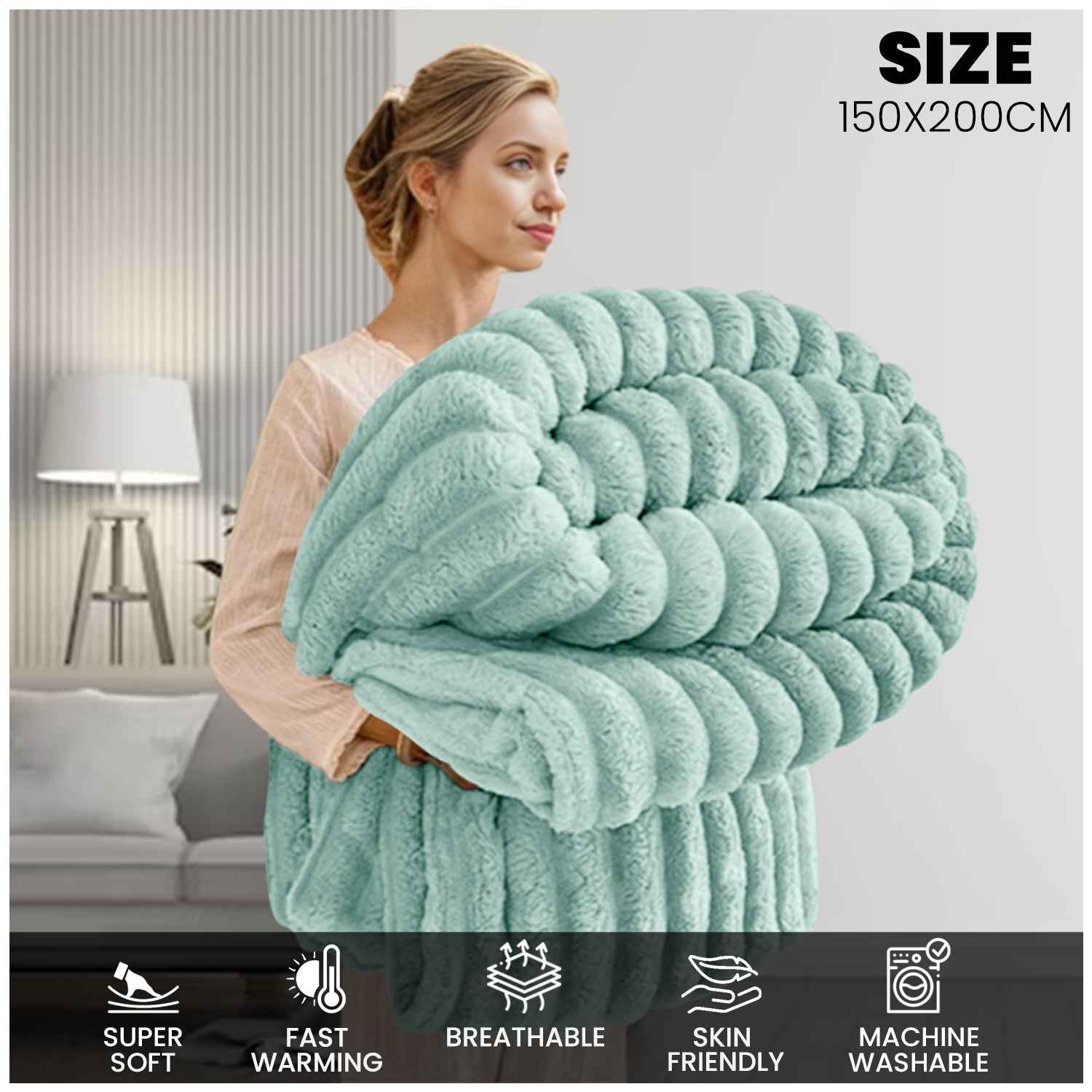 GC GAVENO CAVAILIA Luxury Ribbed Throw Blanket, Ultra-Soft and Cosy Plush Fleece, Lightweight Decorative Sofa Bed Cover, Perfect for All Seasons, Size 150x200cm, Premium Quality Polyester, Stylish Design for Home Comfort | Fast Dispatch from Local Warehou