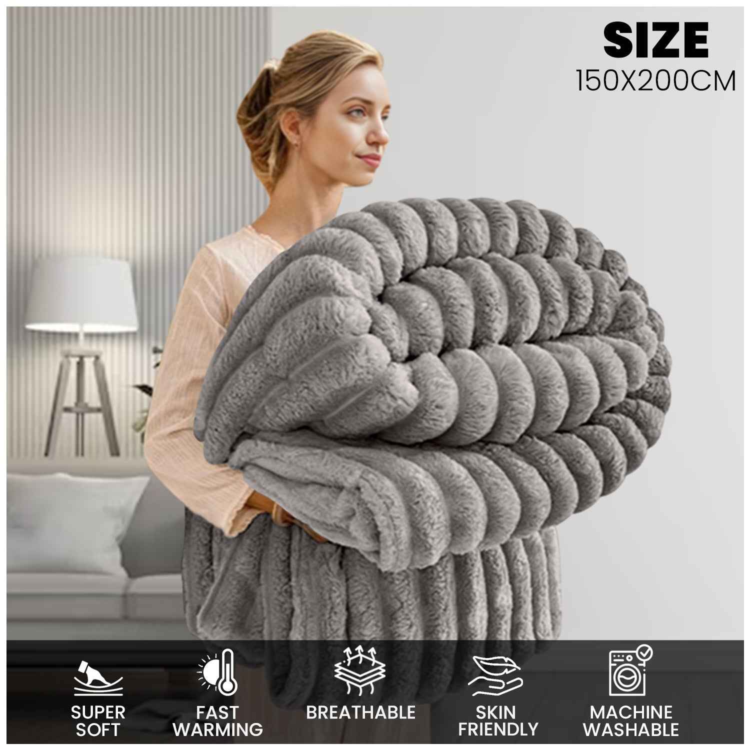 GC GAVENO CAVAILIA Luxury Ribbed Throw Blanket, Ultra-Soft and Cosy Plush Fleece, Lightweight Decorative Sofa Bed Cover, Perfect for All Seasons, Size 150x200cm, Premium Quality Polyester, Stylish Design for Home Comfort | Fast Dispatch from Local Warehou