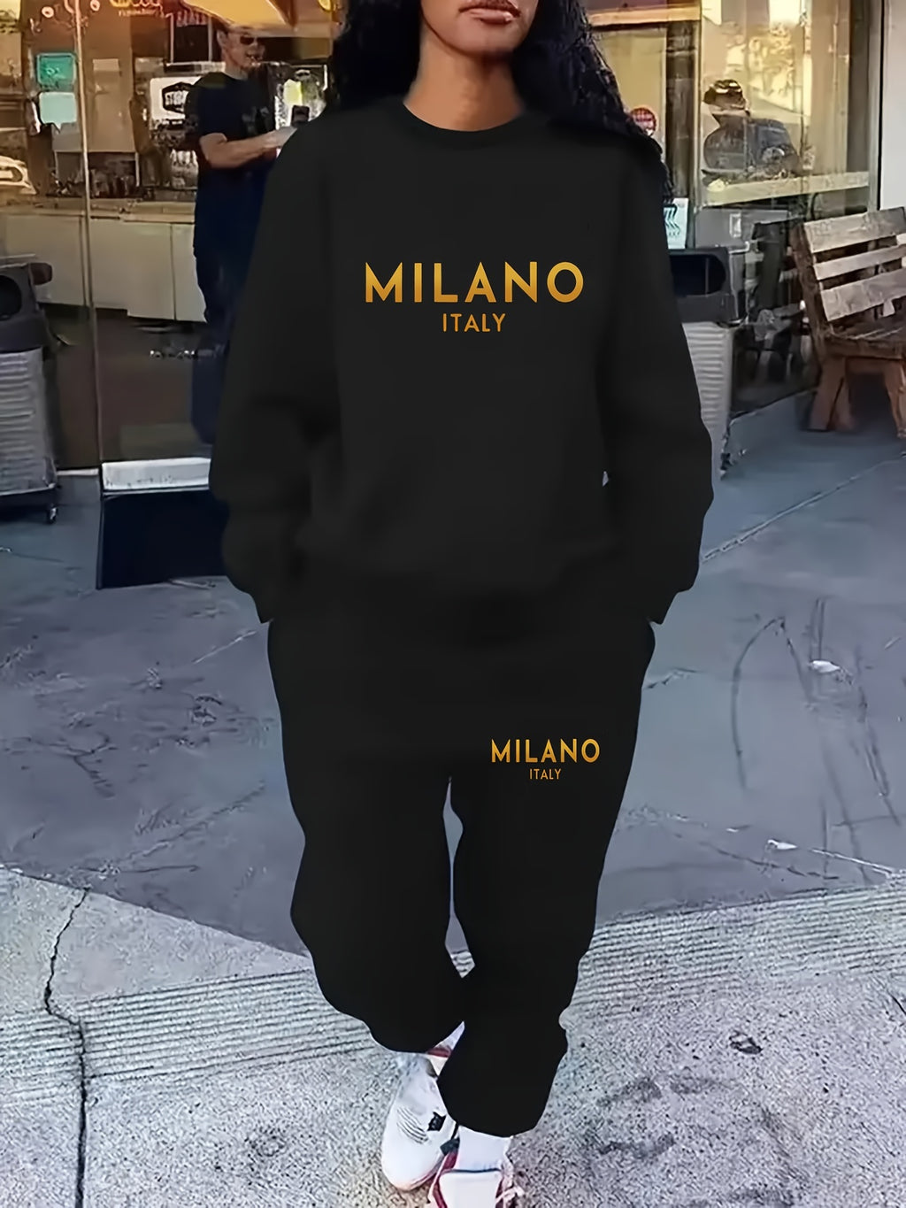 Geometric Milano Knit Sweatshirt  Pants Set - IRON GODDESS