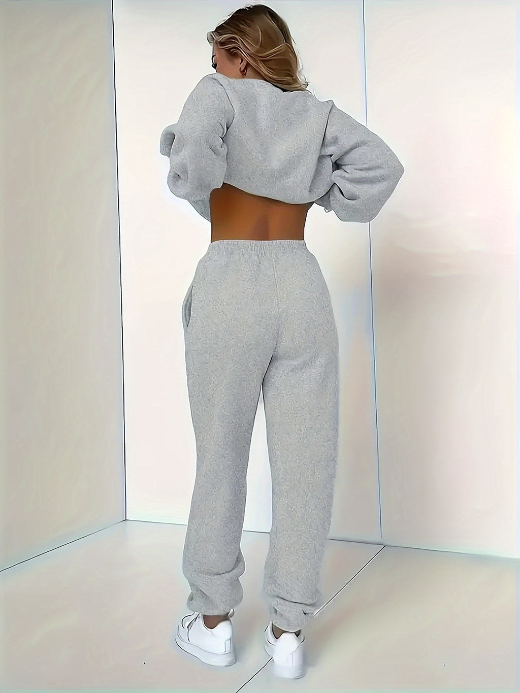 Cozy Fleece-Lined Women's Sweatshirt & Joggers Set - Geometric Print, Casual Fall/Winter Outfit, Machine Washable - IRON GODDESS