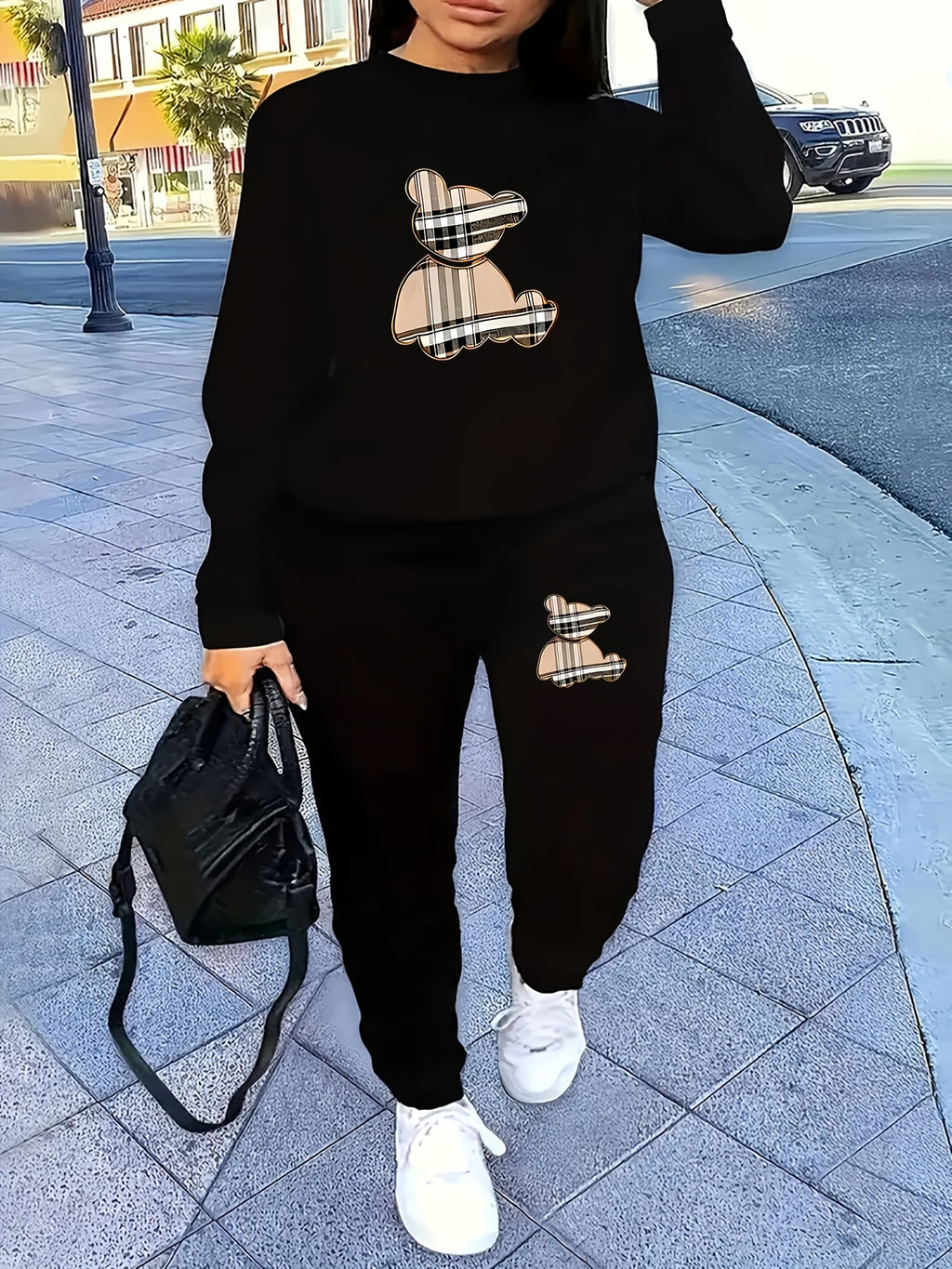 Cozy Geometric FleeceLined Womens Sportswear Set - IRON GODDESS