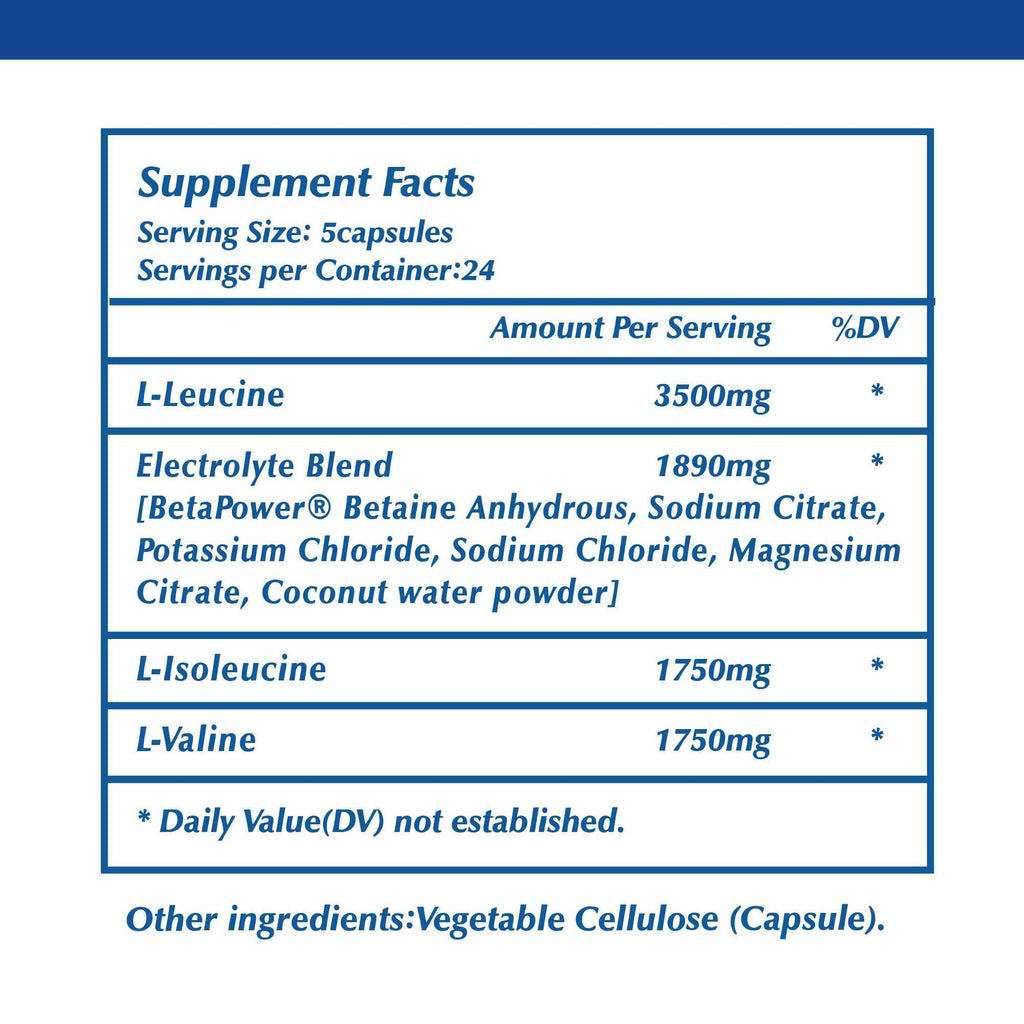120 Capsules BCAA Supplement with Electrolytes - & Growth Support, Post-Workout Performance Enhancer, Brain Function & Booster, Gluten-Free & Dairy-Free, Blueberry Flavor, BCAA (Branched-Chain Amino Acids) for Gym, Athletic Training & Daily Use