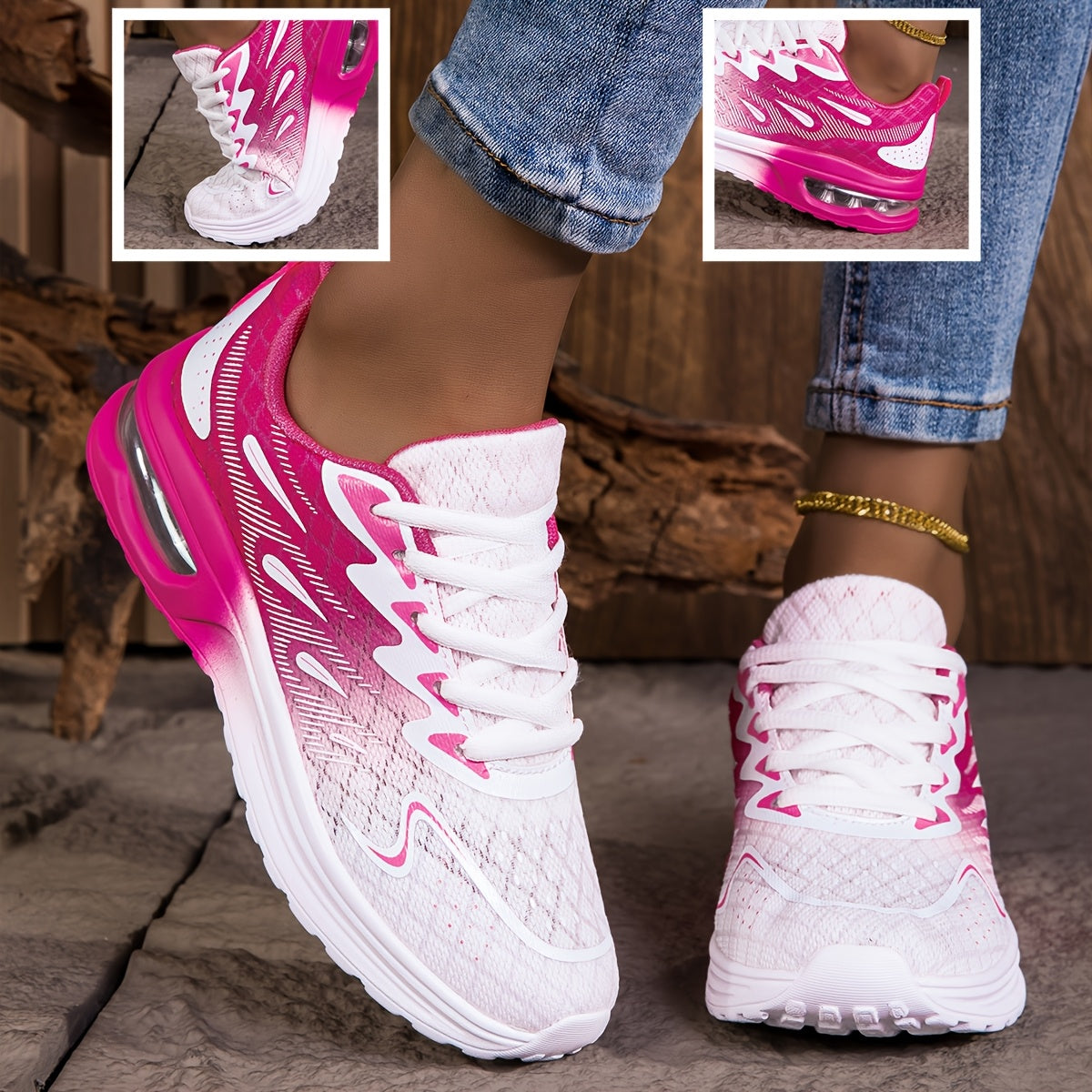 Lightweight Cushioned NonSlip PinkWhite Running Sneakers - IRON GODDESS