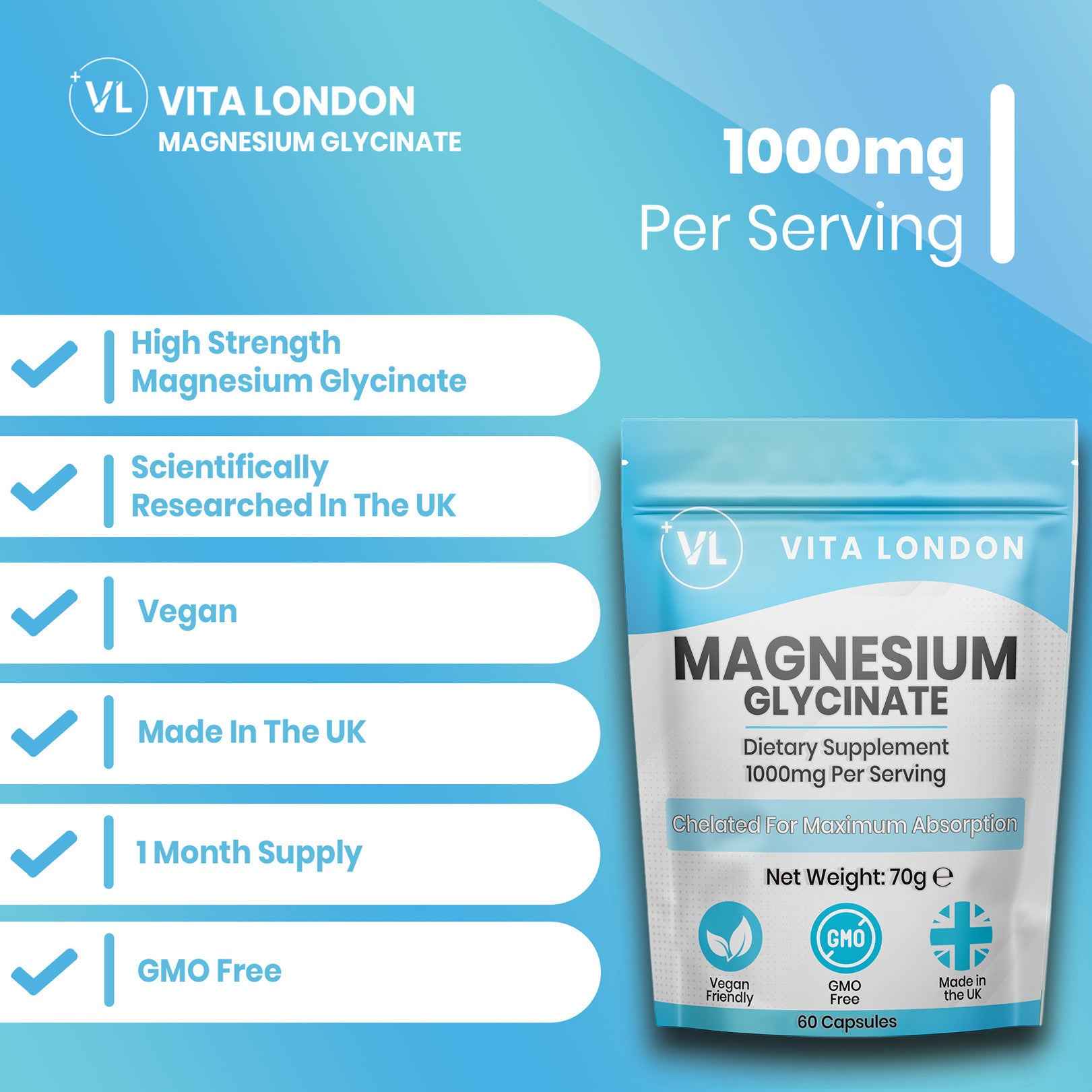5pk Supplement Bundle - Turmeric, Ginger, Black Pepper - Magnesium Glycinate - Ashwagandha KSM-66 - Lions Mane Mushroom - Vitamin C & Zinc Tablets / Capsules (Not Gummies Or Powder) - Vegan - Gluten Free - Adult - UK - Vita London - Supplements - Vitamins