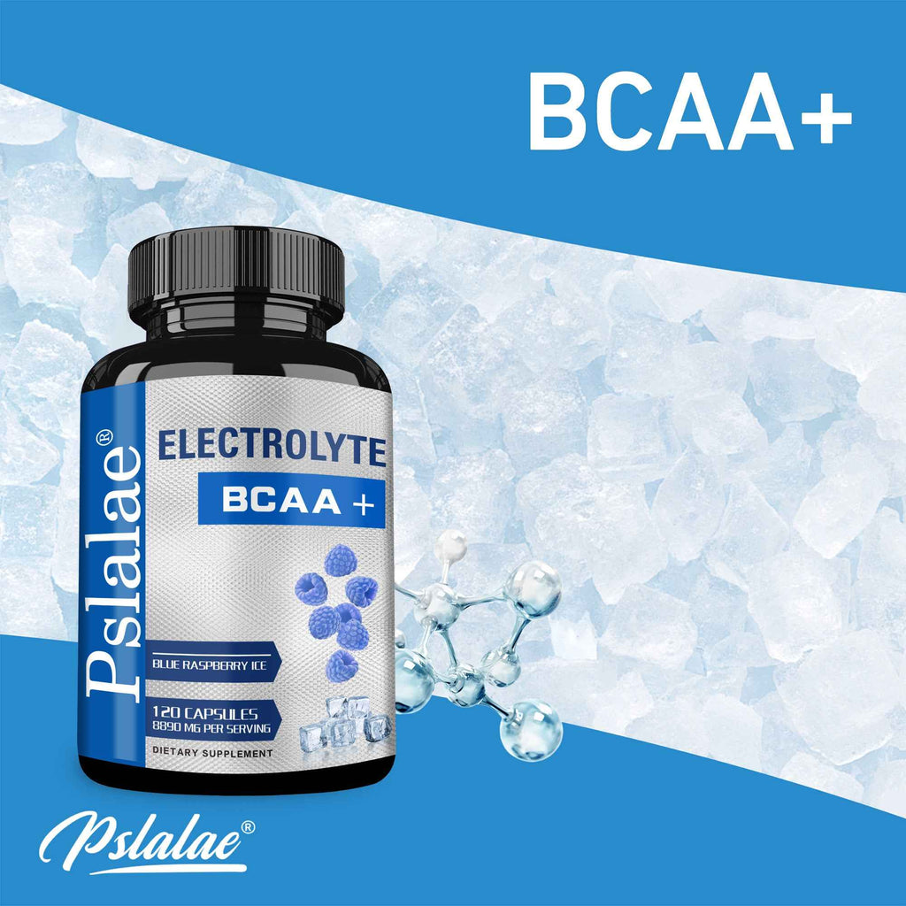 120 Capsules BCAA Supplement with Electrolytes - & Growth Support, Post-Workout Performance Enhancer, Brain Function & Booster, Gluten-Free & Dairy-Free, Blueberry Flavor, BCAA (Branched-Chain Amino Acids) for Gym, Athletic Training & Daily Use