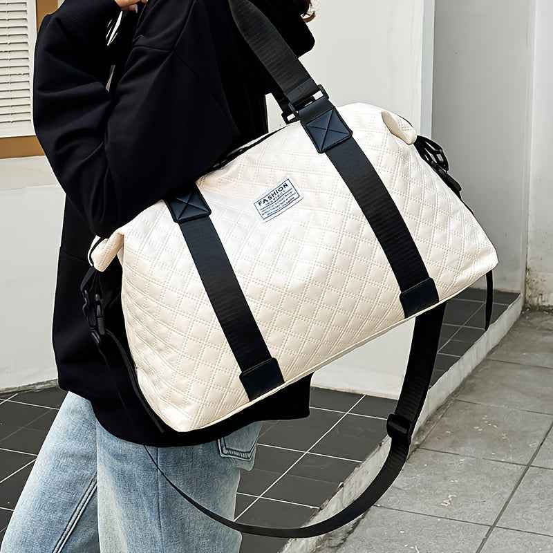 [Versatile Travel Tote Bag] Heavy-Duty Nylon Versatile Unisex Travel Tote Bag | Detachable Strap, Multi-Color Options (Black, White, Blue, Purple, Beige, Navy) - Zipper Closure & Golden-Tone Hardware | Business, Gym, Weekend Trips | Men's & Women's Durabl