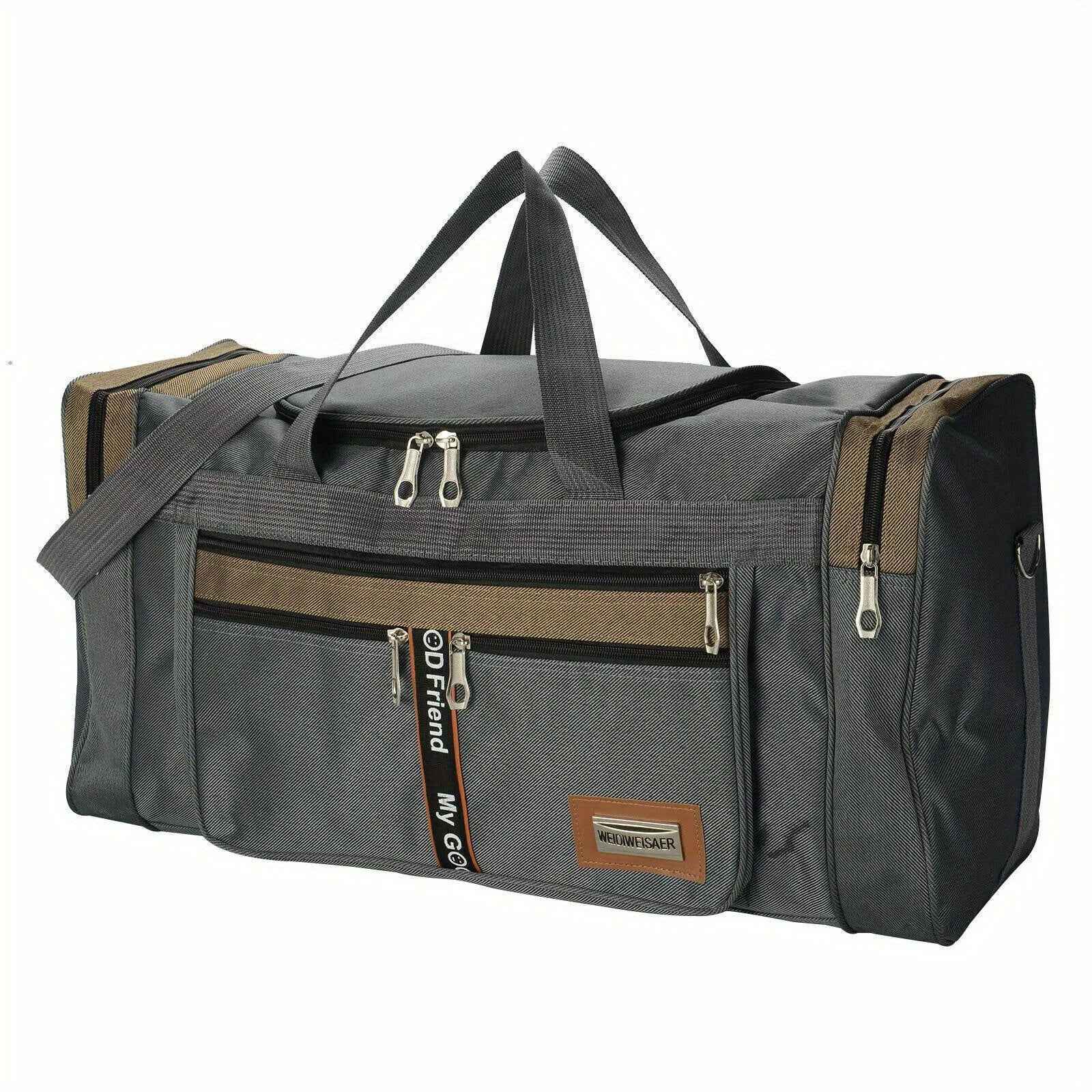 Men's Extra Large Fitness Duffle Bag - Durable Polyester Sports Gym & Travel Barrel Bag with Adjustable Shoulder Strap, Multiple Pockets, and Zip Closure - Available in Black, Gray, Khaki