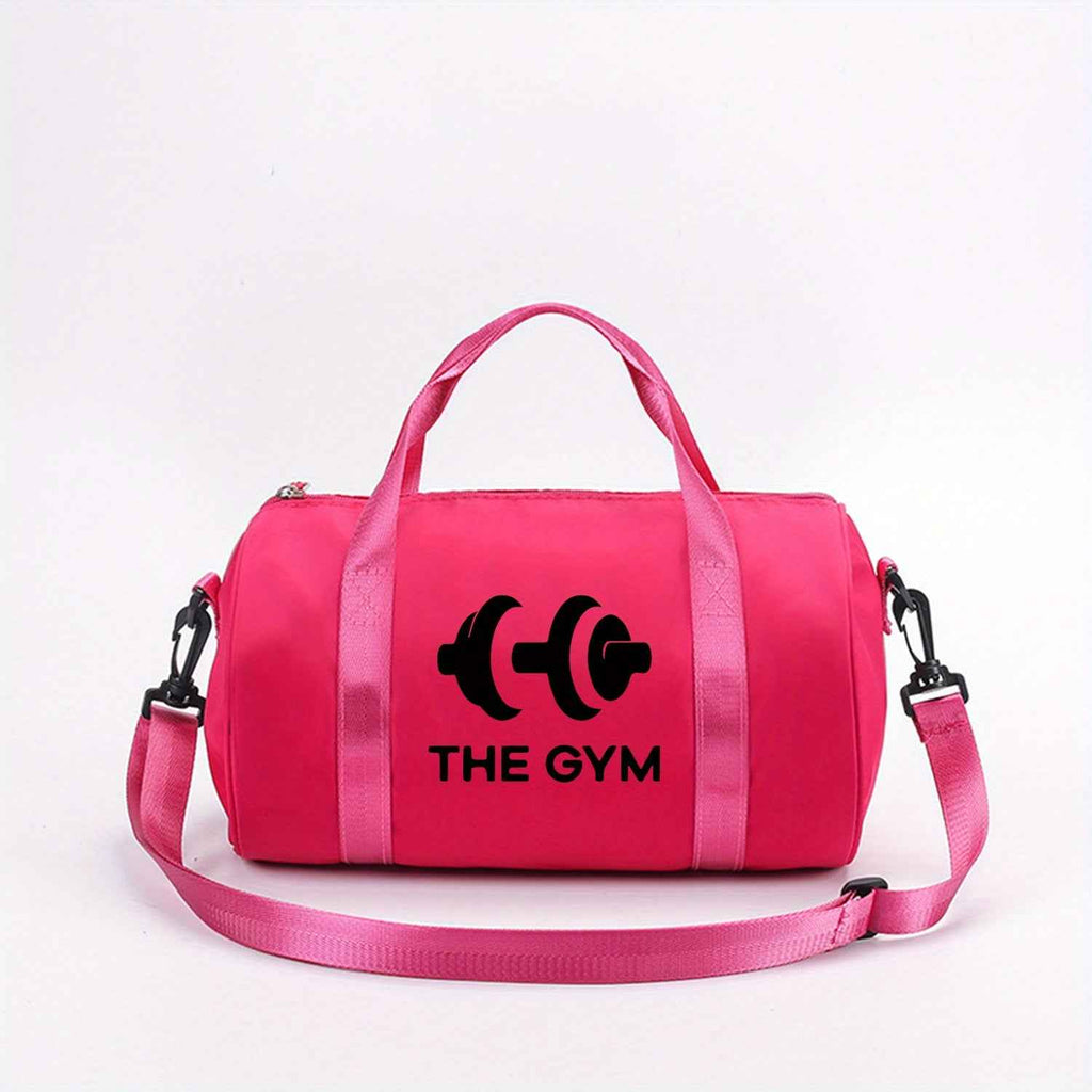 1pc 'THE GYM' Dumbbel Print Messenger Bag - Pink & Black Gym Bag with Zipper Closure, Double Handles, Lightweight & Durable for Yoga, Dance, Travel, Daily Commute - Perfect Gift for Fitness Enthusiasts, Gym Bag, Yoga Accessory, Sporty Design, Sturdy Const