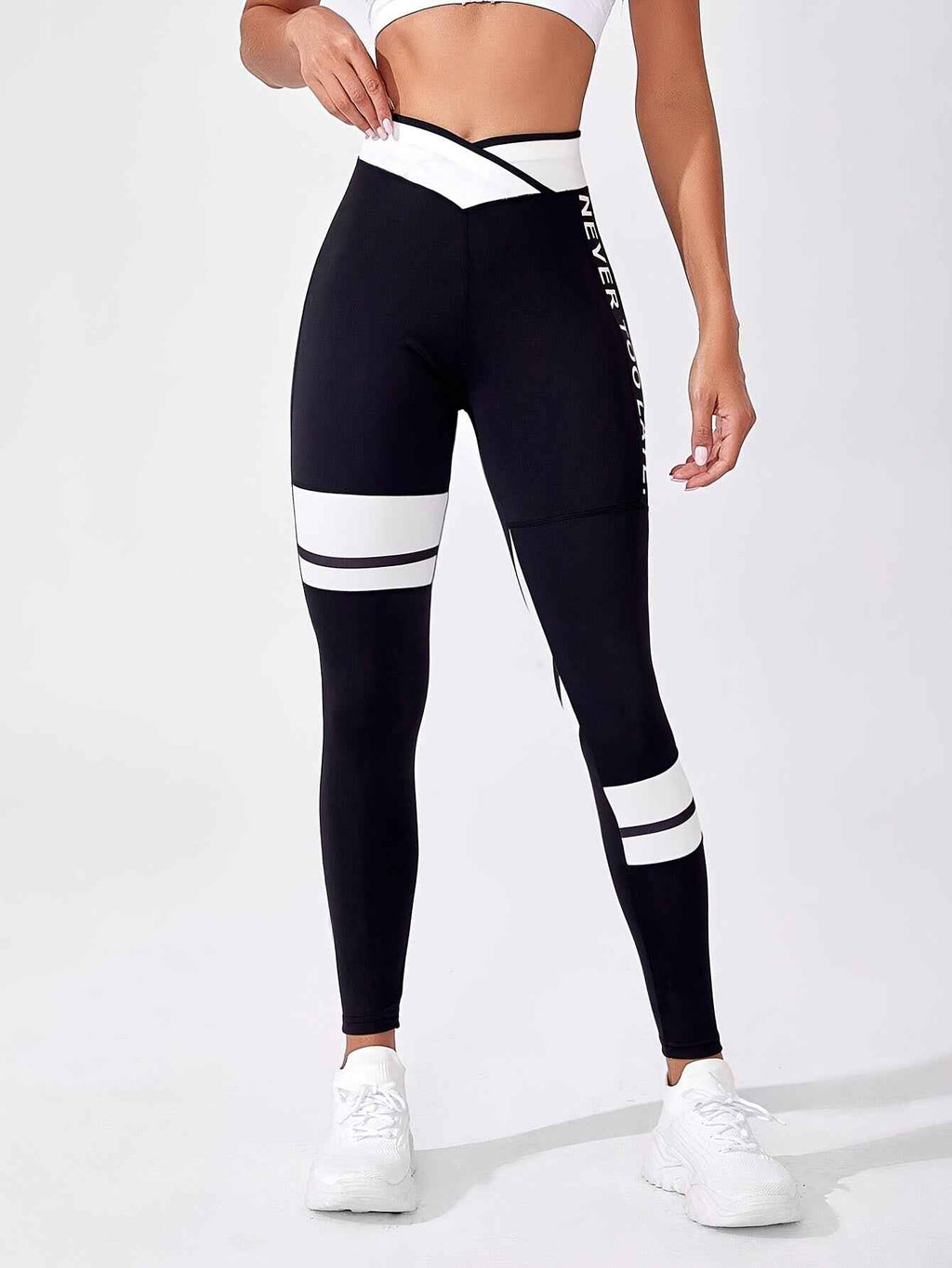 Women'S "KEEP ACTIVE" Printed Black Leggings - High-Stretch, Skinny Fit, Color Block Design with White Accents, Perfect for Yoga & Casual Wear, Casual Yoga Wear|Bold Print Leggings|Stretchy Fabric