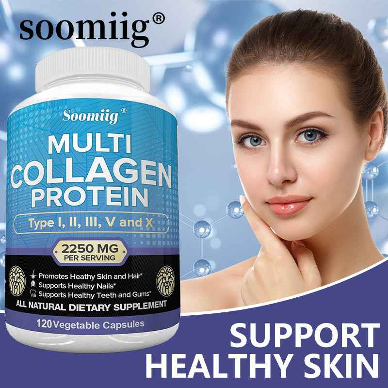Multi Collagen Protein Capsules, 2250 for MG Per Serving, with Type I, Type II, Type III, Type V And Type X, Support Nails, Teeth And Gums Health, 120 Capsules