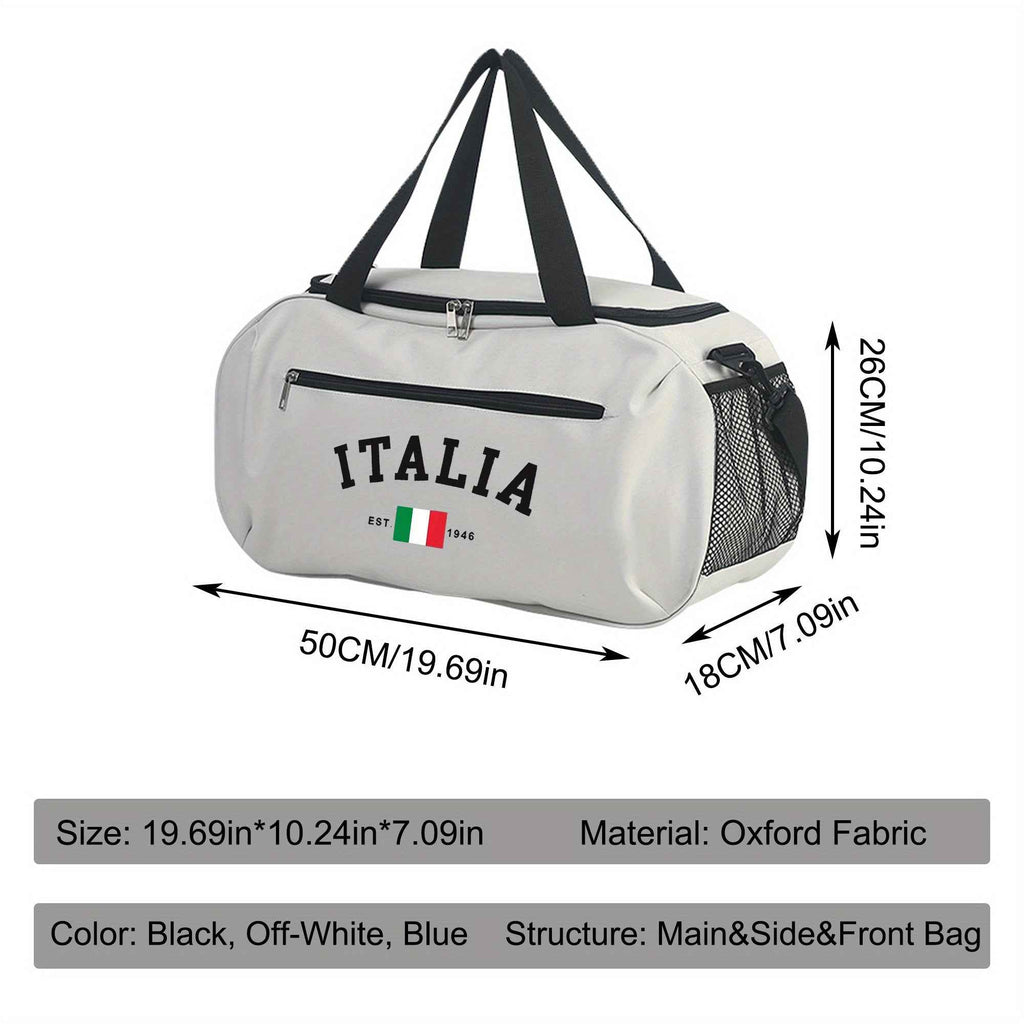 [Large-Capacity Travel Duffel] Italia Pattern Large-Capacity Travel Duffel Bag - Lightweight Zipper Gym & Yoga Bag With Italian Flag Design, Durable Polyester Lining, Double Handles For College, Vacation, Outdoor Activities, Gym Bag, Vacation Essentials,