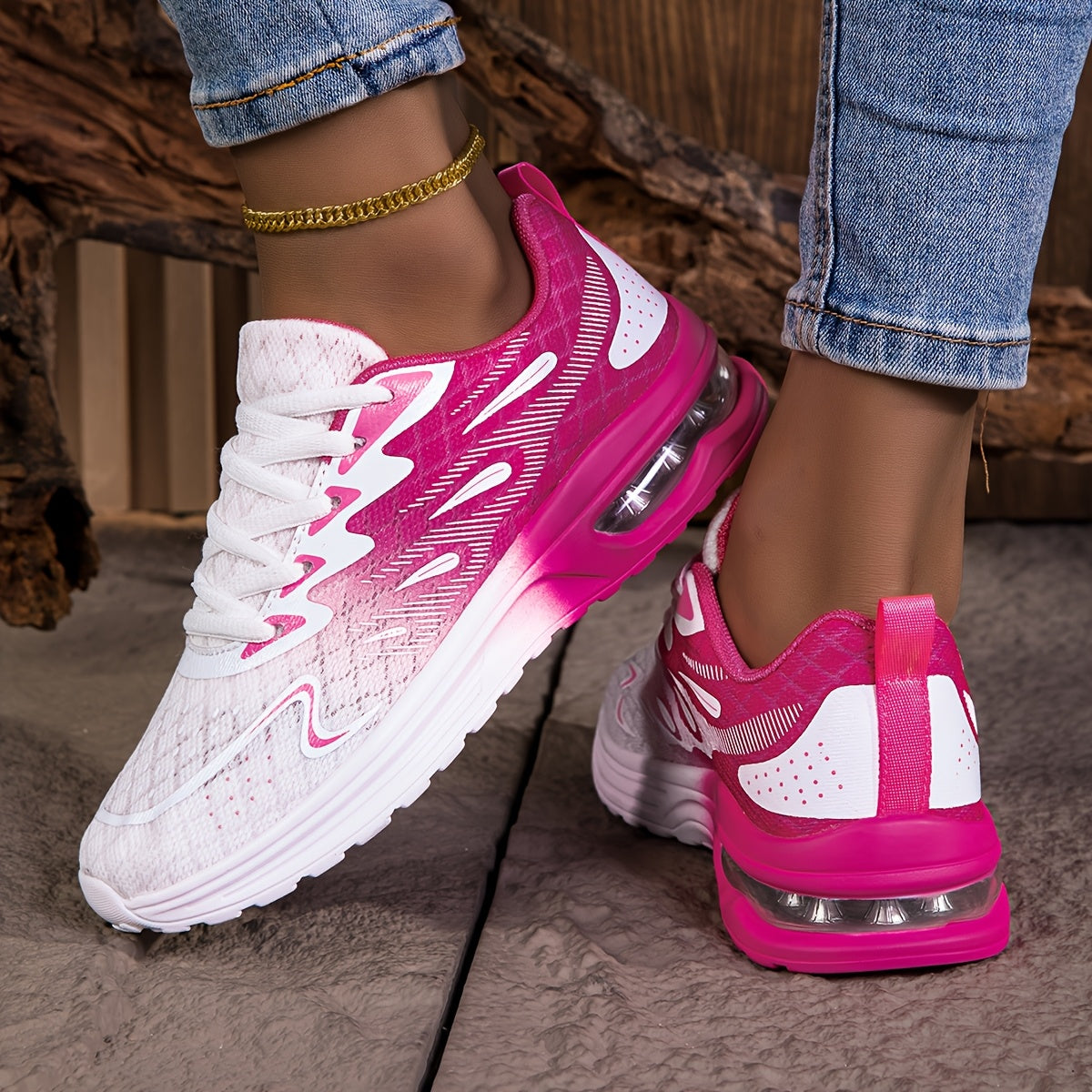 Lightweight Cushioned NonSlip PinkWhite Running Sneakers - IRON GODDESS