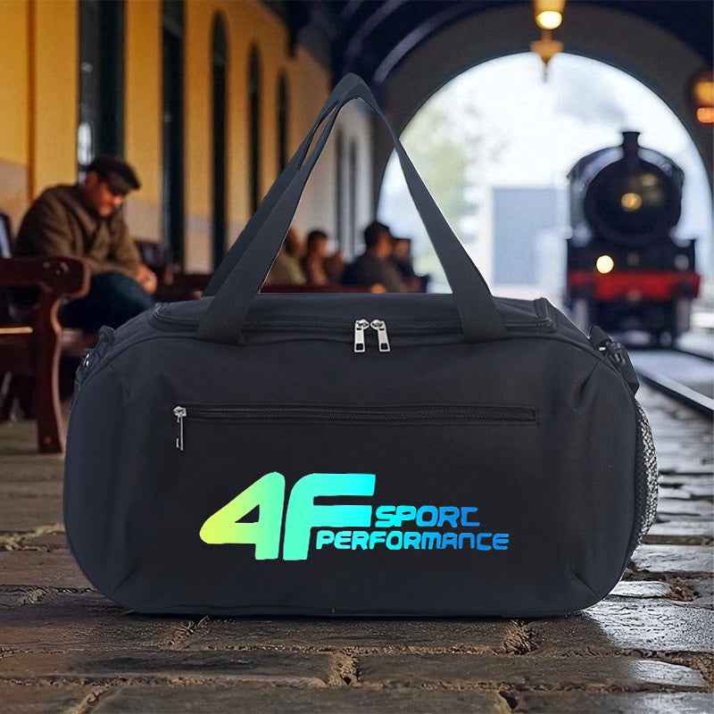 1pc 4F SPORT PERFORMANCE Large Capacity Gym Bag - Heavy-Duty Sports Duffel with Zippered Compartments, Spacious Travel Luggage for Men & Women, Gym, Beach, Business Trips - Durable Polyester Carry-On Bag, Gym Bag, Beach Carryall, Sporty Design, Sturdy Han