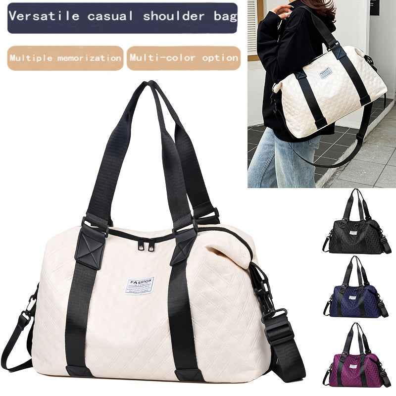 [Versatile Travel Tote Bag] Heavy-Duty Nylon Versatile Unisex Travel Tote Bag | Detachable Strap, Multi-Color Options (Black, White, Blue, Purple, Beige, Navy) - Zipper Closure & Golden-Tone Hardware | Business, Gym, Weekend Trips | Men's & Women's Durabl