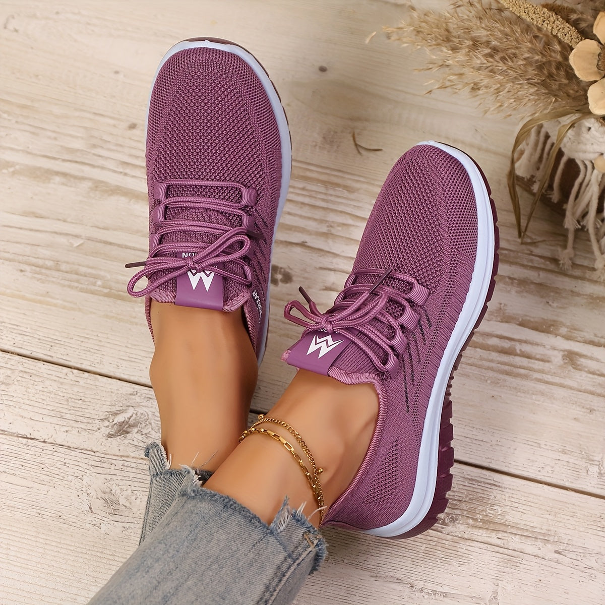 Womens Purple Wide Fit Breathable AllSeason Sneakers - IRON GODDESS