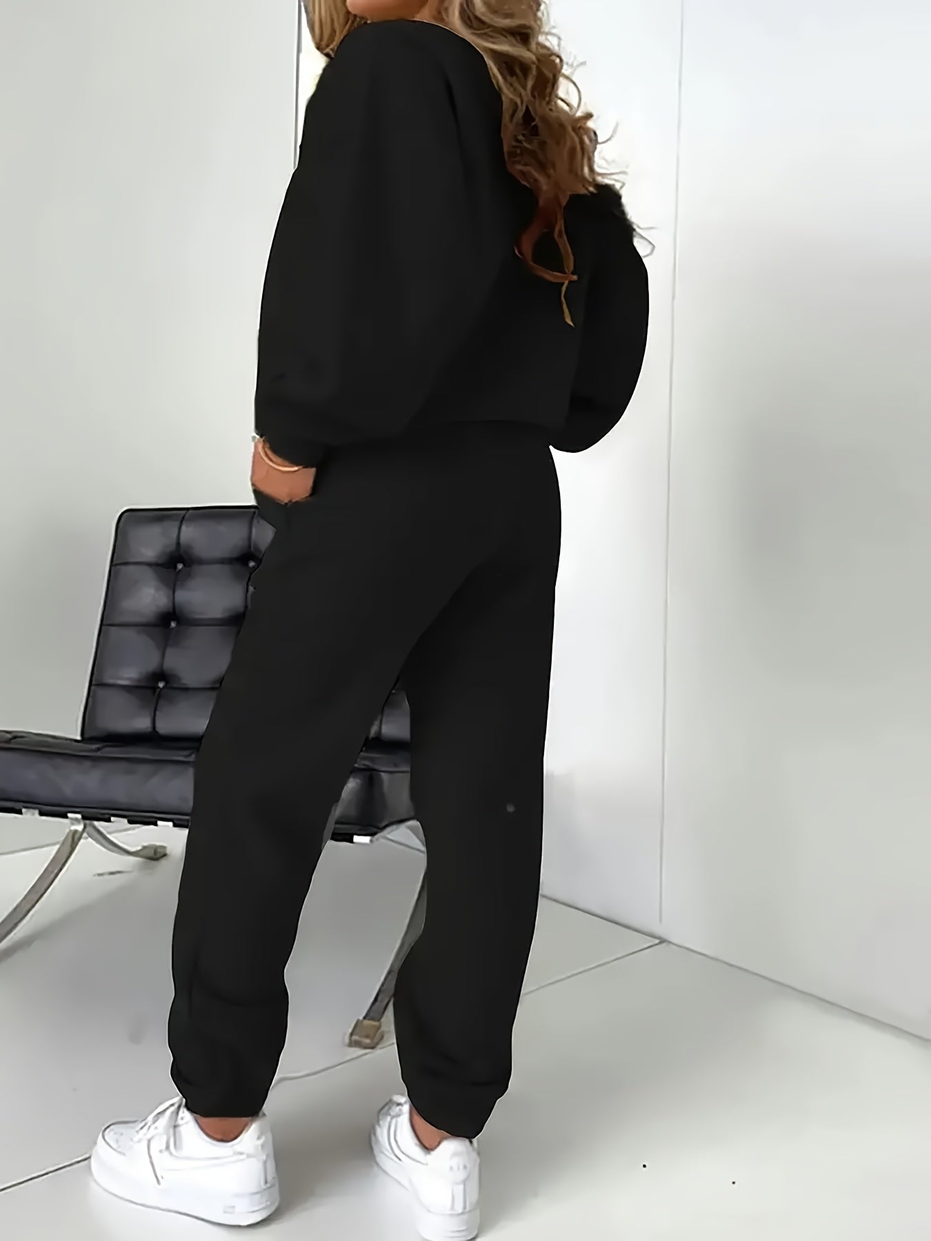 Cozy Geometric FleeceLined Womens Sportswear Set - IRON GODDESS