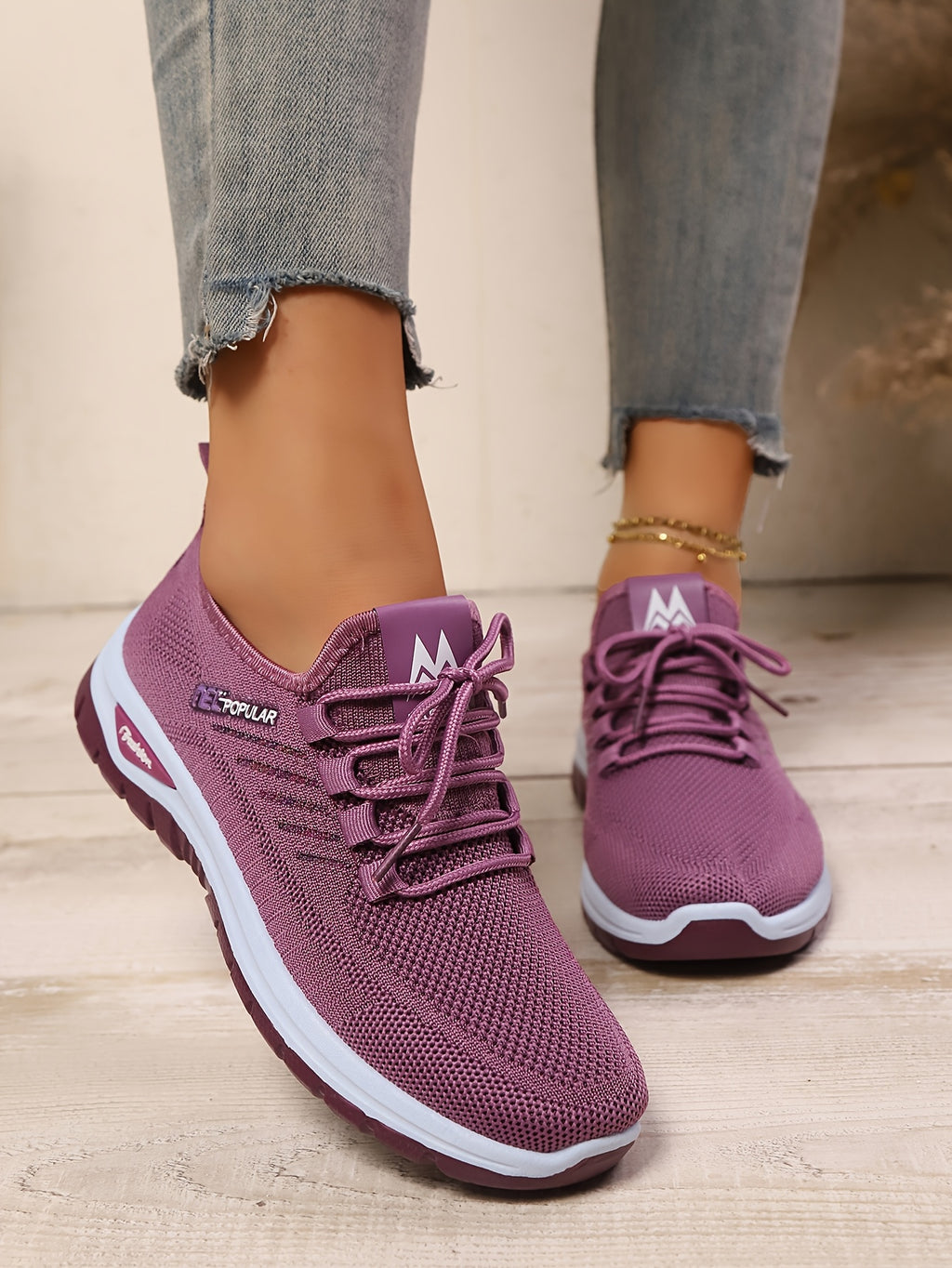 Womens Purple Wide Fit Breathable AllSeason Sneakers - IRON GODDESS