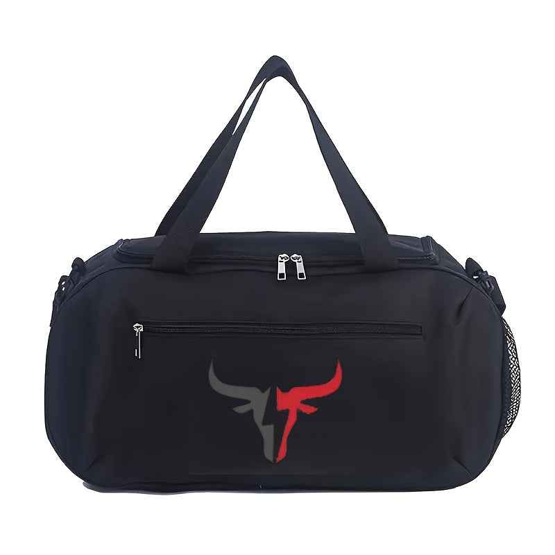 White Bull Head Logo Oxford Duffel Bag - Lightweight, Large Capacity, Zipper Closure, Foldable, Suitable for Travel, Yoga and Training Gear | Casual Style Bag | Durable Zippered Travel Luggage for Teens, for Teenager