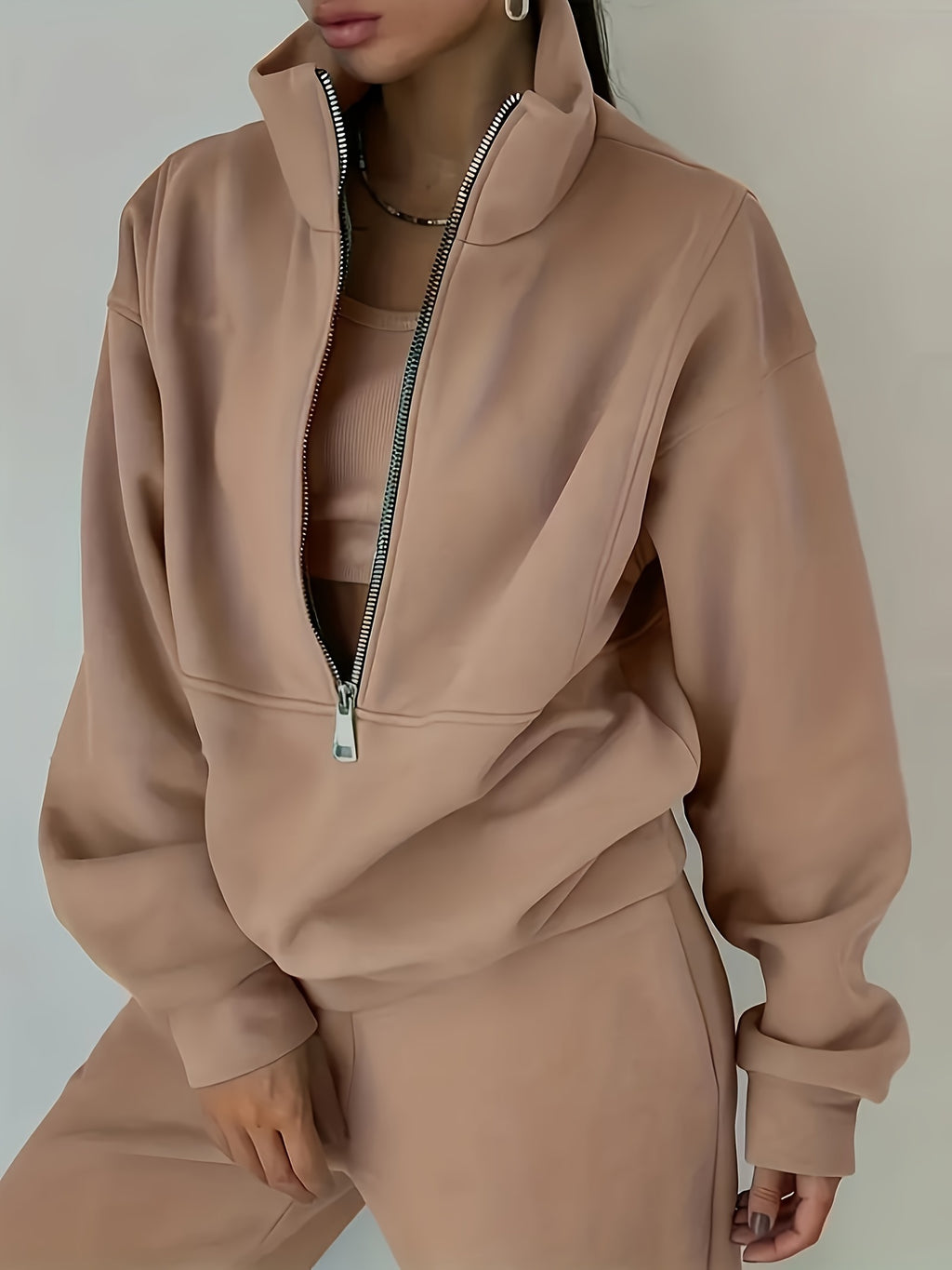 Womens Long Sleeve Zip Sweatshirt  Pants Set - IRON GODDESS