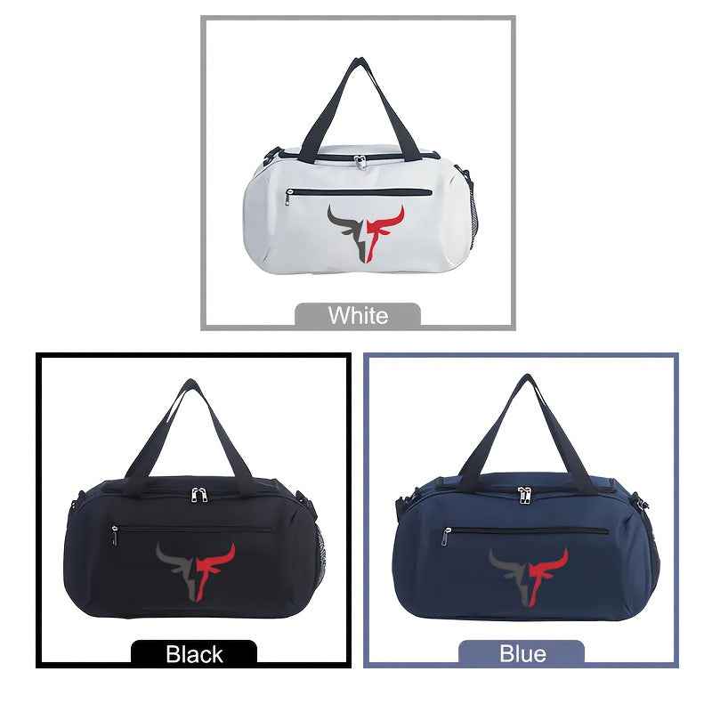 White Bull Head Logo Oxford Duffel Bag - Lightweight, Large Capacity, Zipper Closure, Foldable, Suitable for Travel, Yoga and Training Gear | Casual Style Bag | Durable Zippered Travel Luggage for Teens, for Teenager
