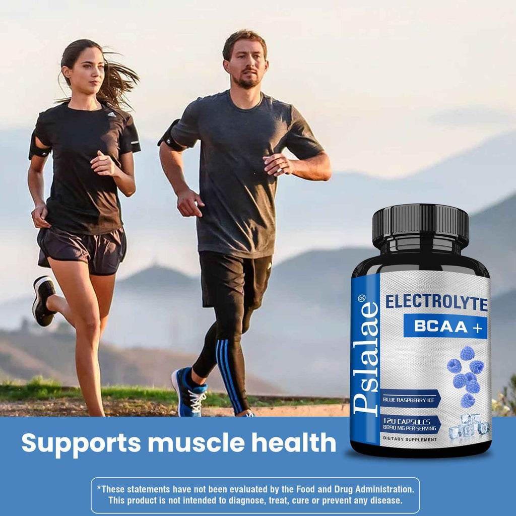 120 Capsules BCAA Supplement with Electrolytes - & Growth Support, Post-Workout Performance Enhancer, Brain Function & Booster, Gluten-Free & Dairy-Free, Blueberry Flavor, BCAA (Branched-Chain Amino Acids) for Gym, Athletic Training & Daily Use