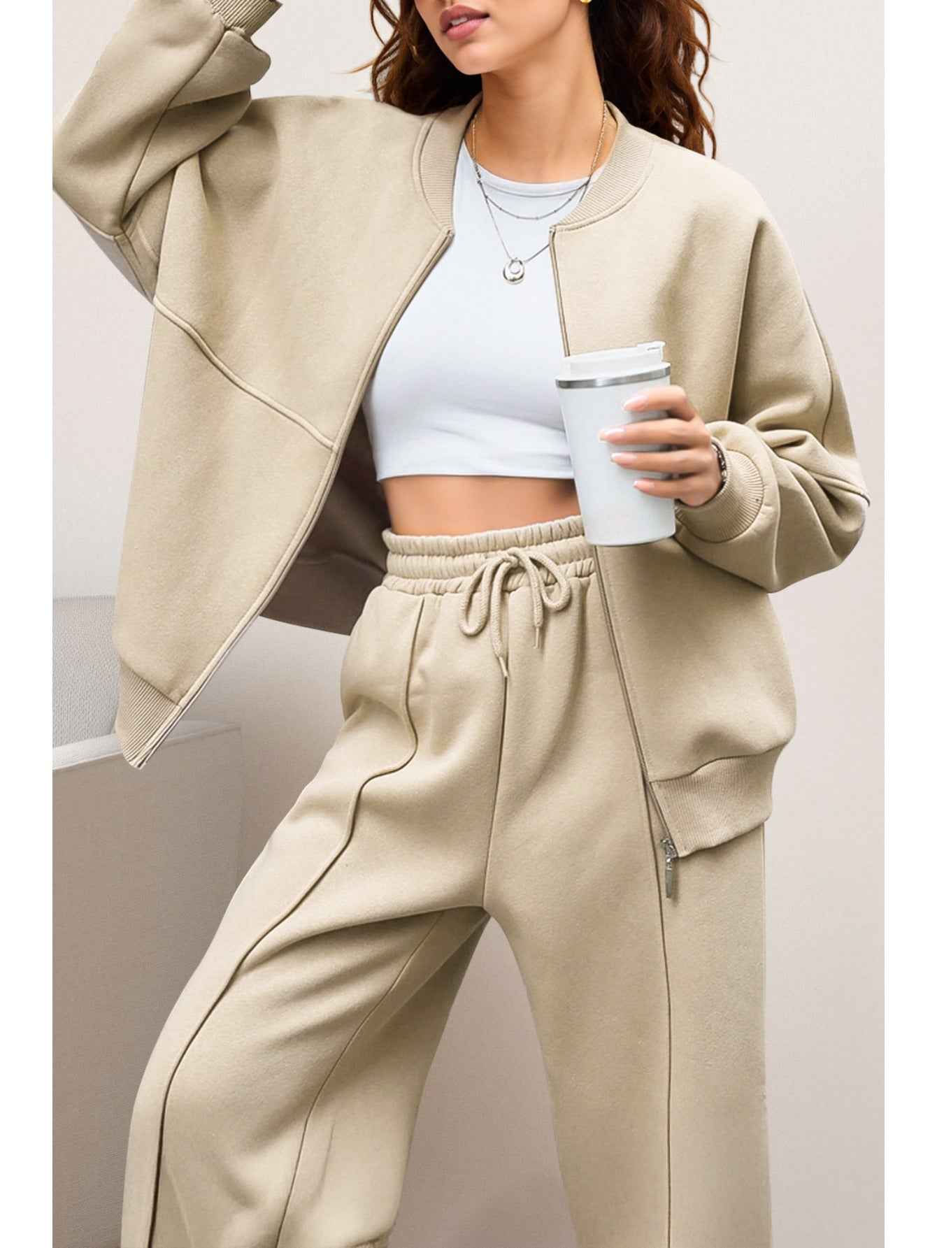 Women's two-piece casual sportswear, women's two-piece set, sports running suit, spring and autumn clothing set, comfortable women's sportswear, suitable for wearing on any occasion. Full zipper design for easy wearing and removal, perfect for travel, exe