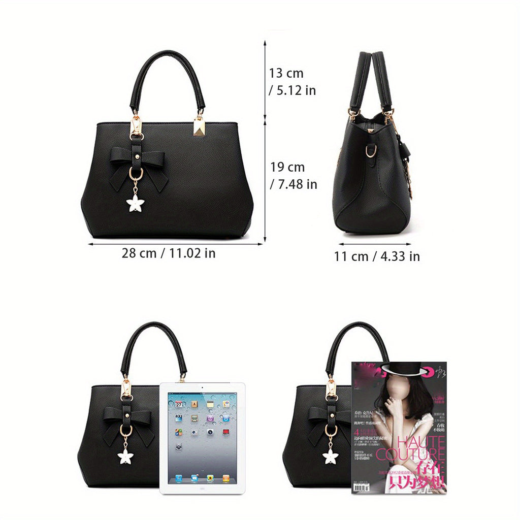 Chic PU Leather Tote Top Handle Shoulder Messenger Metal Pendant