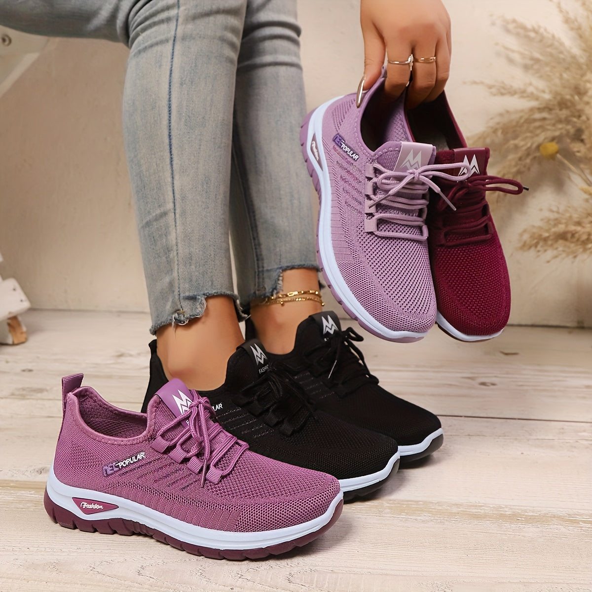 Womens Purple Wide Fit Breathable AllSeason Sneakers