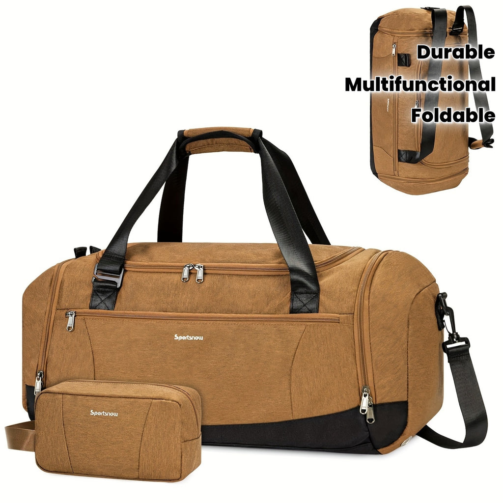 Large Capacity Foldable Gym  Travel Tote Bag  MultiFunctional Layered Design with Independent Shoe Compartment  Side Pockets Thickened WearResistant Material Adjustable Shoulder Straps  Zipper Closure for Fitness Business Trips Casual Use  Unis